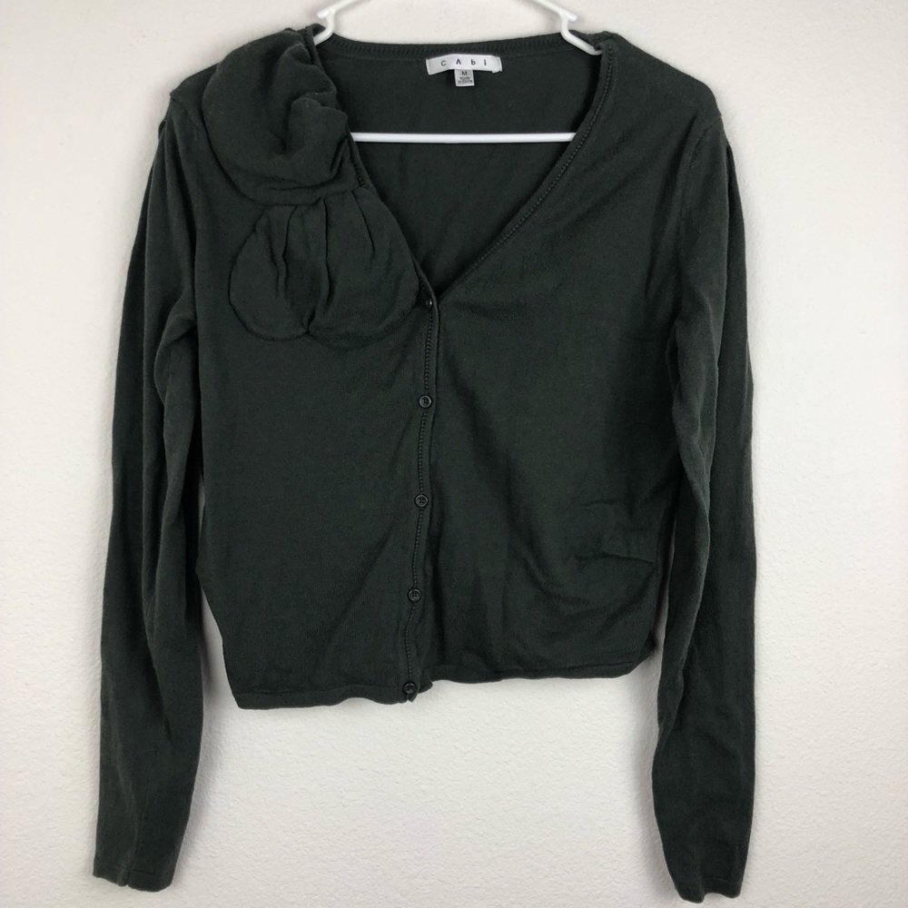 CAbi Button Down Cardigan Top Olive Green Medium